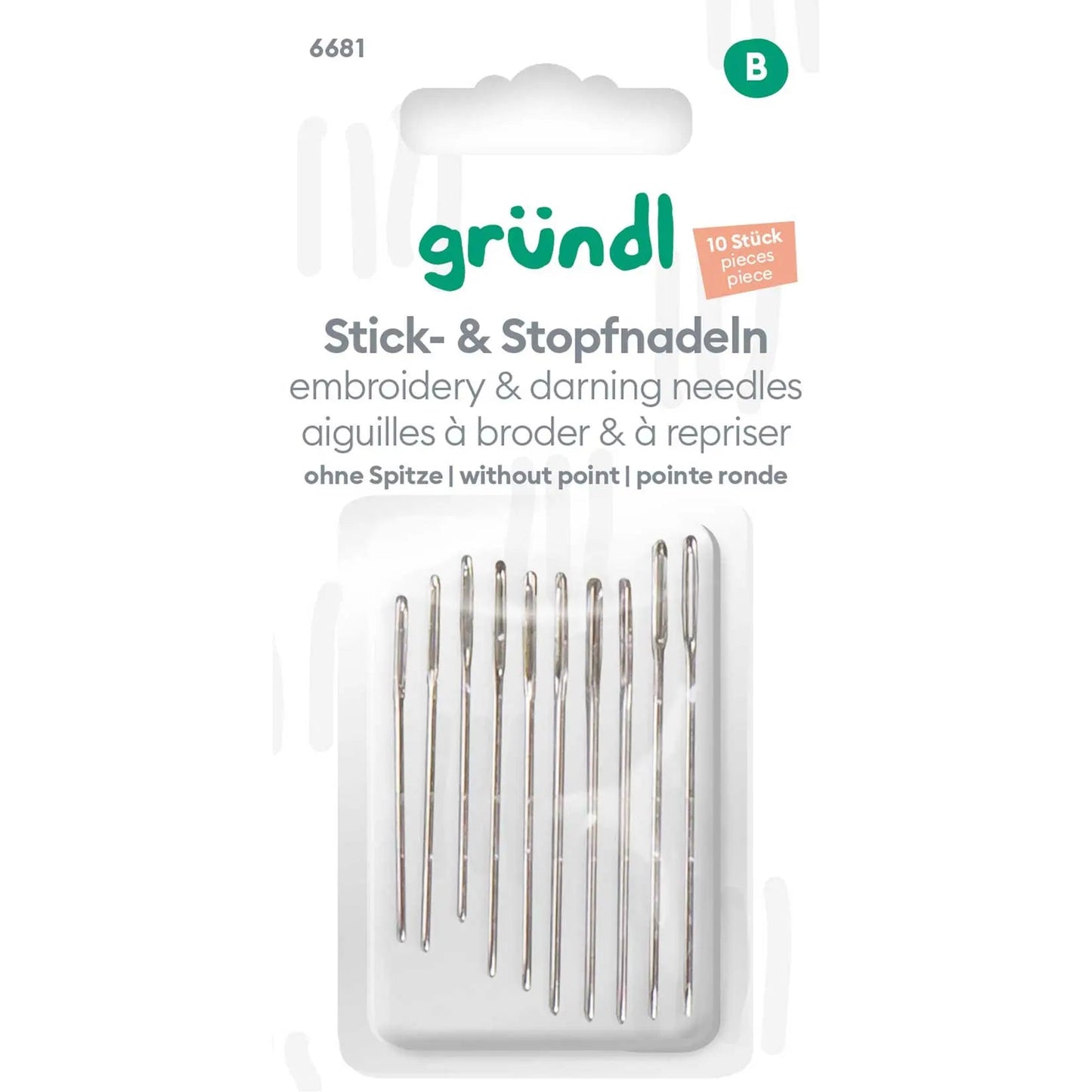 Stick- und Stopfnadeln ohne Spitze, 10 Stück Gründl
