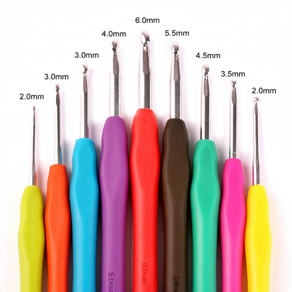 SparWolle SoftGrip Häkelnadel-Set – Ergonomische Häkelnadeln 2,5–6,0 mm 9 St. SparWolle