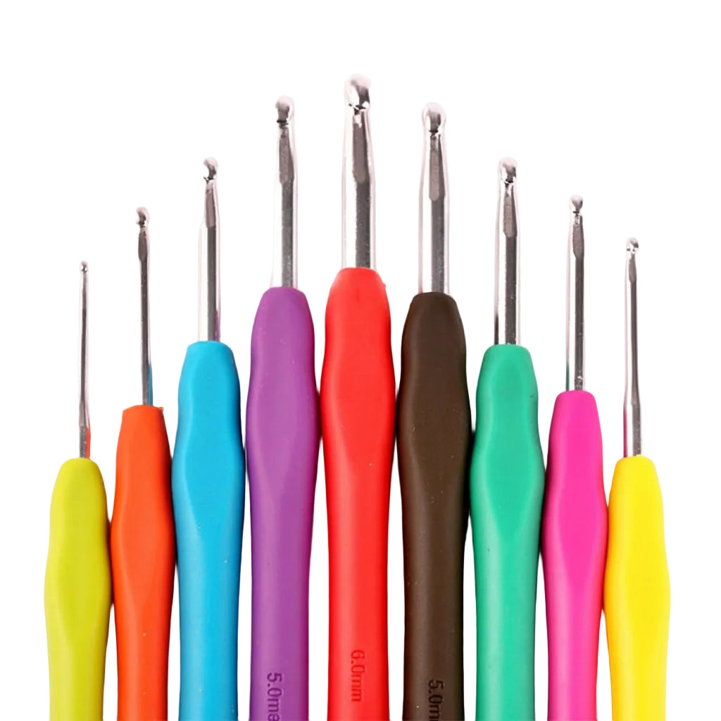 SparWolle SoftGrip Häkelnadel-Set – Ergonomische Häkelnadeln 2,5–6,0 mm 9 St. SparWolle