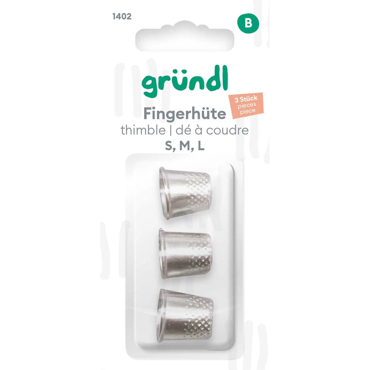Gründl Fingerhüte, 3 Stück (S, M, L) Gründl