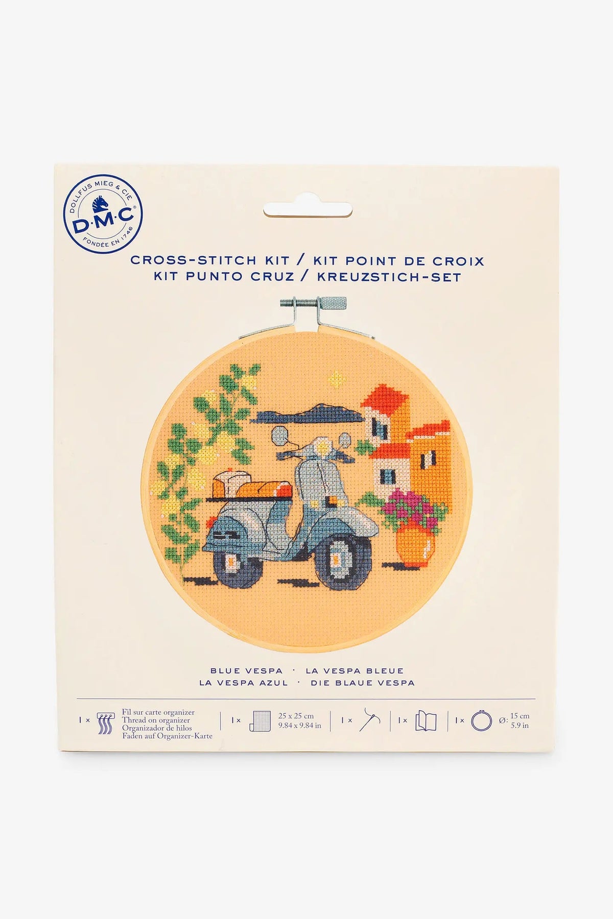 Blaue Vespa – Kreuzstichset Niveau mittel Anchor
