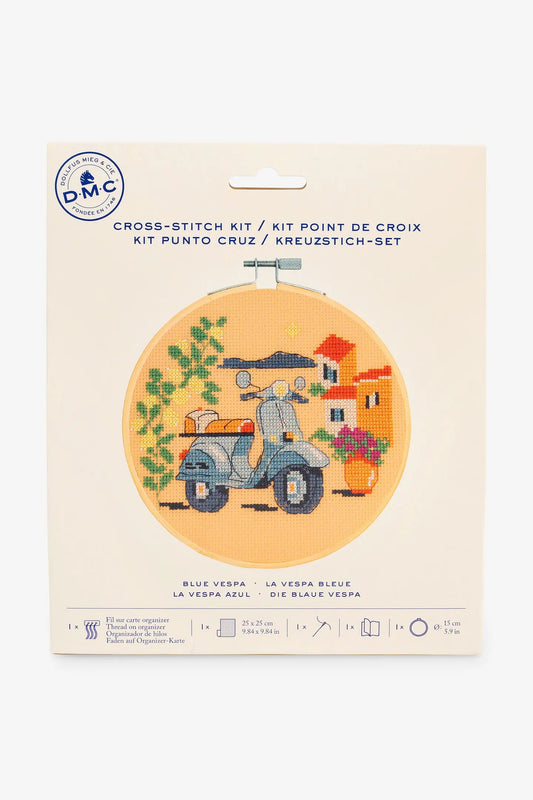 Blaue Vespa – Kreuzstichset Niveau mittel Anchor