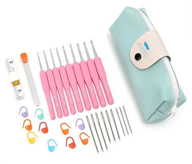 SparWolle Häkelnadel Set – 9 Häkelnadeln 2–6 mm mit Zubehör & Etui SparWolle