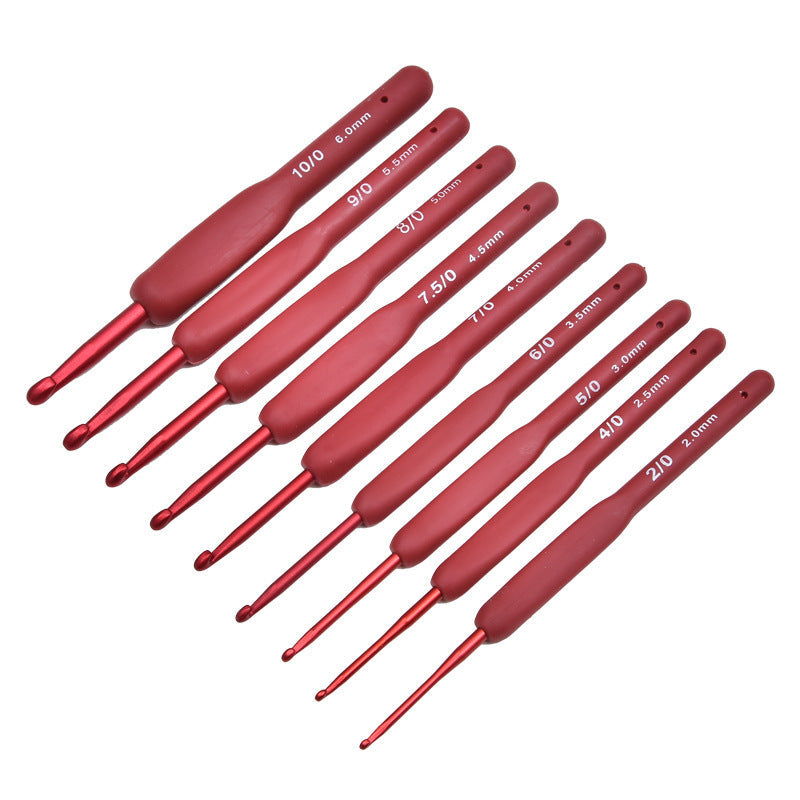 Ergonomische Häkelnadelset aus Aluminium mit Softgriff – Rot SparWolle
