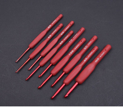 Ergonomische Häkelnadelset aus Aluminium mit Softgriff – Rot SparWolle