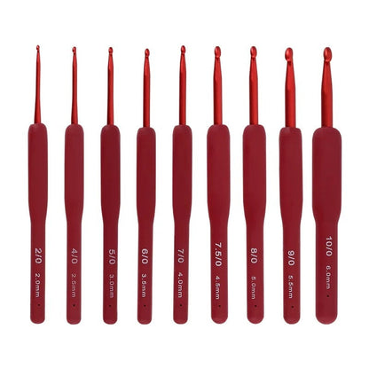 Ergonomische Häkelnadelset aus Aluminium mit Softgriff – Rot SparWolle