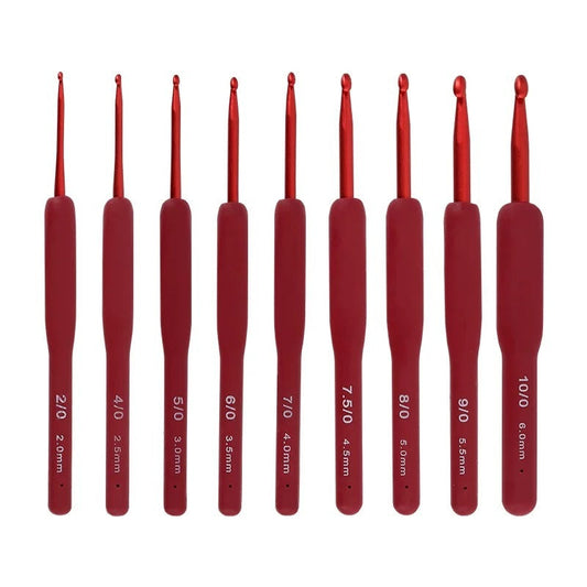 Ergonomische Häkelnadelset aus Aluminium mit Softgriff – Rot SparWolle