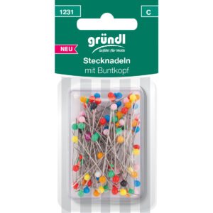 Gründl Stecknadeln mit Buntkopf, 100 Nadeln