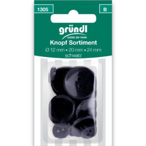 Gründl Knopf Sort. Kunstst. Ø 12/20/24 mm, 21 St, schwarz