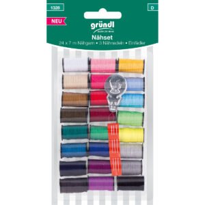Gründl Nähset (24 x 7 m Nähgarn, 3 Nähnadeln, Einfädler)