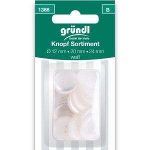 Gründl Knopf Sortiment, Ø 12/20/24 mm, 21 Stück, weiß